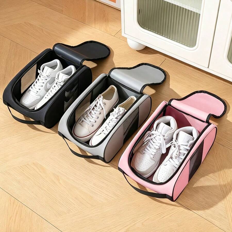 1pc Multicolor Shoe Storage Bag, Simple Oxford Cloth Rectangular Mesh Breathable Handheld Shoe Organizer, Compact Multipurpose Travel Shoes Case For Sneakers, Sports, Fitness, Business Trip, Work, Gym, Outdoor, Home Storage, All Seasons - View 1