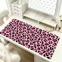 1pc Retro Bright Pink Leopard Print Extended PU Leather Large Desk Mat, 2D Printed Washable Non-Slip Rectangular Keyboard Leather Mouse Pad, Aesthetic Halloween Animal Mat For Home Office School Gamers - View 2