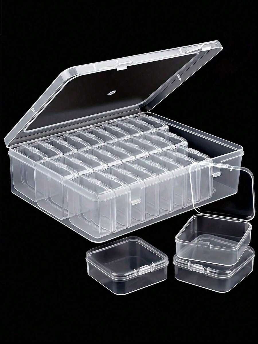 19/31pcs Multi-Purpose Transparent Plastic Storage Box Set, Mini Transparent Bead Storage Box, Transparent Box With Lid, Suitable For Organizing Jewelry And Nail Art Accessories, Desktop Storage Box, Christmas Gift, Creative Gift For Women. - Multicolor - View 1