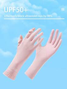 New UPF50+ Ice Silk Sun Protection Gloves For Women, Driving, Anti-UV, Outdoor Cycling, Non-Slip Touchscreen, Embroidered, Extended Length, Anti-Tanning Hand Protection Gloves - A - View 12