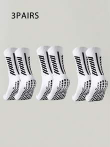 1/3/6 Pairs Men's Silicone Anti-Slip Mid-Calf Socks, Breathable & Sweat-Absorbing Sports Socks For Fitness, Running, Basketball, Football Training - Black and White - View 19