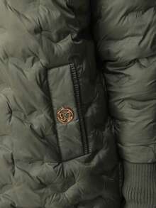 Women's Quilted Hooded Jacket Zip Front Ribbed Cuffs Hip Length Regular Fit - Green - View 5