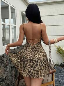 Seelio New Summer Leopard Print Chiffon Mesh Sexy Mini Dress, Spring/Summer Vacation Party Elegant - MultiWarna - View 4