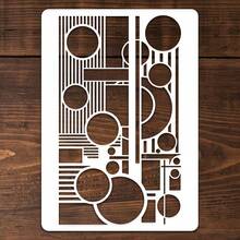 Reusable PET Stencil For DIY Crafts - Geometric Wallpaper & Tile Stencils With Circle & Line Patterns, Suitable For Floors, Walls, Fabric Painting, Floor Tiles - 11.7 Inch X 8.3 Inch - A - View 4