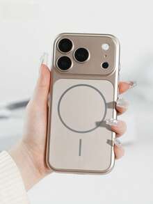 1pc Ultra-Thin Magnetic PC Large Window Phone Case, Solid Color Matte Material, Raised Lens Protection, Compatible With Iphone 17, 18 Pro/18 Pro Max/17/17 Pro/17 Pro Max - Desert Gold - View 1