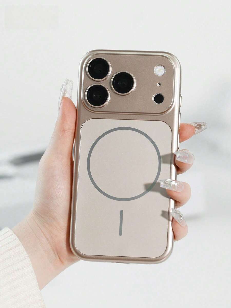 1pc Ultra-Thin Magnetic PC Large Window Phone Case, Solid Color Matte Material, Raised Lens Protection, Compatible With Iphone 17, 18 Pro/18 Pro Max/17/17 Pro/17 Pro Max - Desert Gold - View 1