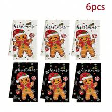 2/4/6 pcs Serbet Dapur Natal Motif Gingerbread Man, Set Handuk Dapur Natal - MultiWarna - View 9
