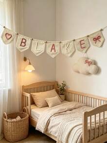 1 buah Banner Nama Renda Kustom, Garland Huruf Benang Buatan Tangan, Dekorasi Bayi Perempuan yang Dipersonalisasi, Hiasan Dinding Kamar Bayi Netral, Bendera Nama Felt yang Dipersonalisasi, Dekorasi Kamar Bayi Skema Warna Macaron - MultiWarna - View 3