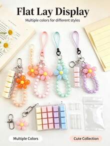 Stress Relief Beads Phone Lanyard, 4-Key Keyboard Toy, Square Stress Relief Keychain, Wristband Pendant Accessory, Holiday Gift - Multicolor - View 3