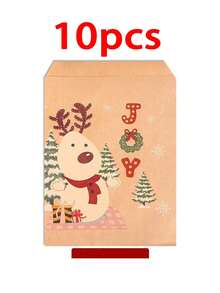 10/60pcs Christmas Candy Paper Bags Christmas Tree Santa Claus Kraft Paper Bags Holiday Party Snack Gift Packaging Bags - Mocha Brown - View 11