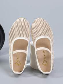 1 Pair Kids Flat Slip-On Mary Jane Shoes, Mesh Breathable Lightweight Casual Shoes, Suitable For School, Commuting And Outdoor Activities - White - View 6