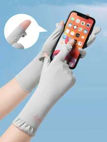 New UPF50+ Ice Silk Sun Protection Gloves For Women, Driving, Anti-UV, Outdoor Cycling, Non-Slip Touchscreen, Embroidered, Extended Length, Anti-Tanning Hand Protection Gloves - A - View 4