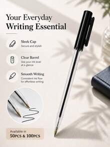 12pcs Black Ballpoint Pens, Medium Tip, Smooth Writing, Professional Quality, Suitable For Home, Office And School, Back To School Essential - A - View 3