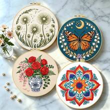 1PC 15*15cm/5.9*5.9in 20*20cm/7.9*7.9in,Flowers And Butterflies Embroidery Kit, DIY Handmade Embroidery Set For Adult Beginners, Home Gift, Women's Sewing Gift, Including User Manual, Printed Pattern Fabric, Embroidery Frame, Needle And Thread. - 20X20CM - View 2
