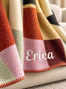 1Pc Custom Embroidered Dopamine Knit Blanket, Personalized Custom Name Embroidery, 5 Color Options, For Living Room Bedroom Couch, Ideal Holiday Gift For Family Members, Friends And Relatives, Indoor Home Decor - Multicolor - View 4