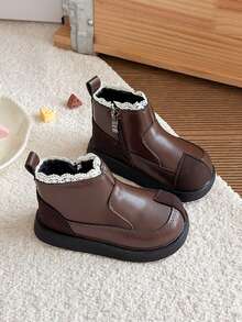 Girls Vintage Patchwork Ankle Boots Autumn Thick Sole Non-Slip Lace-Up Side Zipper Daily Versatile Chelsea Boots - Brown - View 2