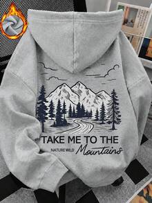ZZG Autumn And Winter Women's Mountains And Rivers Pattern Printed Street Fashion Korean Version Comfortable Y2k Clothing Gray Plus Size Hooded Sweatshirt - Grey - View 3