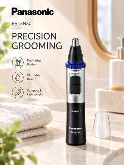 Tondeuse à poils de nez Panasonic ER-GN30, lames de coupe doubles, corps amovible entièrement lavable, alimentée par pile AA 1,5V, outil de toilettage léger de 62 g