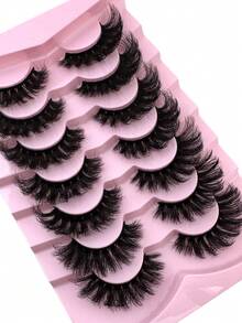 7 Pairs Of Classic Cross Thick Striped False Eyelashes, D-Roll Thick Russian Natural Fluffy False Eyelashes, Soft Natural Eyelash Extension Makeup, Creating Natural Makeup Effects, Versatile For Holidays & Parties Lashes - Black - View 8