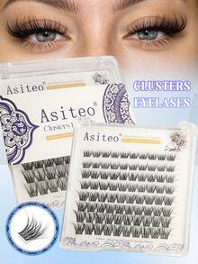 Asiteo 80pcs Natural Thin Dense Eyelash Clusters, Cat Eye Style, 10-16mm Pre-Arranged Natural Effect Eyelash Clusters, Single Cluster Angel Lashes, Suitable For Beginners - D - View 1