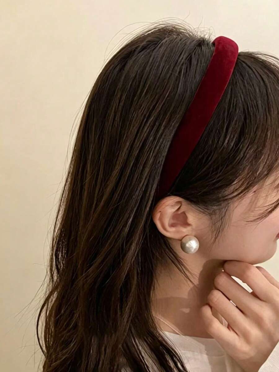 1 Buah Bando Spons Beludru Hitam Vintage 2cm - Burgundy - View 1