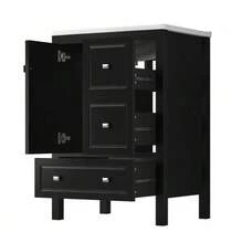 62*47*90cm, Freestanding Bathroom Vanity, Ceramic Sink, Lacquered Surface, Large Storage Space, Soft-Close Drawers, Soft-Close Hinges, White. - Black - View 8