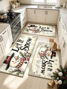 1pc Snowman Christmas Kitchen Rug, Thickened Carpet, Plush Rug, Autumn/Winter Rug, Kitchen Mat, Kitchen Floor Mat, Door Mat, Small Rug, Runner Rug, Area Rug, Outdoor Mat, Home Decor, Bedroom Rug, Washable Rug - Multicolor - View 2