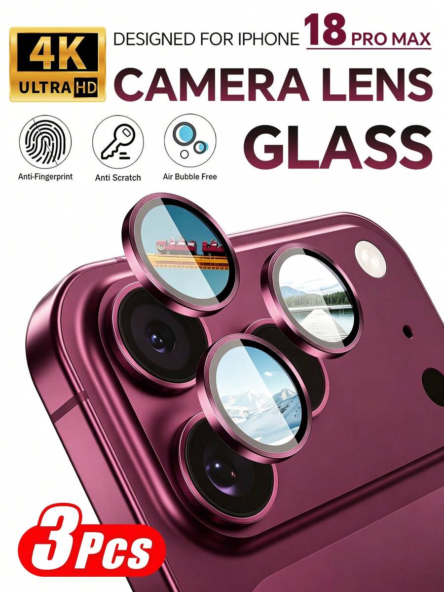 3 Packs [2026 New] 9H Tempered Glass Camera Lens Protector Compatible With Iphone 18 Pro Max/18 Pro, Ultra-Thin, HD Clear, Anti-Scratch, Anti-Fingerprint, Aluminum Metal Ring, CD Pattern Design, Burgundy Red, Bubble Free, Easy Install, Case Friendly, Birthday Gift For Friends & Family - Burgundy - View 1