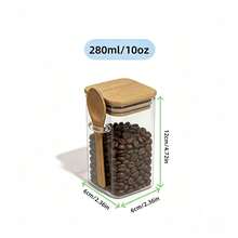 280ml Sealed Food Storage Container, Kitchen Storage Container, With Bamboo Lid And Wooden Spoon, Transparent Square Glass Spice Jar, Suitable For Storing Dry Goods, Sugar, Coffee, Spices, Etc. In The Kitchen Pantry, Available In 4/6/ 10/12 Pieces - View 3