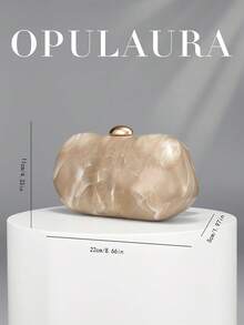 OpulAura 1件金色歐美風女士壓克力晚宴手拿包，不對稱方盒設計搭配對比色搭扣，適合派對、宴會/婚禮、情人節場合 - 杏色 - 查看 5