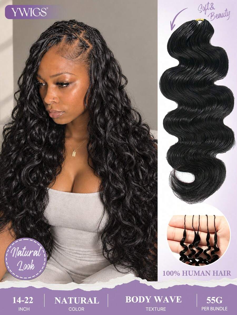 Y WIGS 55g Miracle Knots Feather Crochet Human Hair For Boho Braids Body Wave Lightweight Reusable 100% Remy Human Crochet Hair Extensions 55 G/ Bundle 14-22 Inch DIY Protective Style For Women Seamless Natural Color Can Be Dyed And Permed