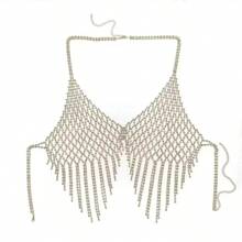 Nightclub Party Shiny Tassel Crystal Body Chain, Women's Sexy Mesh Rhinestone Body Chain - Gold - View 5