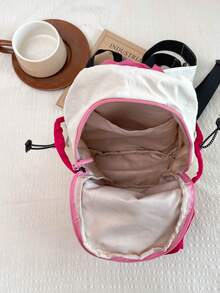 Contrast Color Drawstring Nylon Backpack, Lightweight Minimalist Large Capacity Casual Bag, Portable Small Backpack For Outdoor Short Trips - Multicolor - View 4