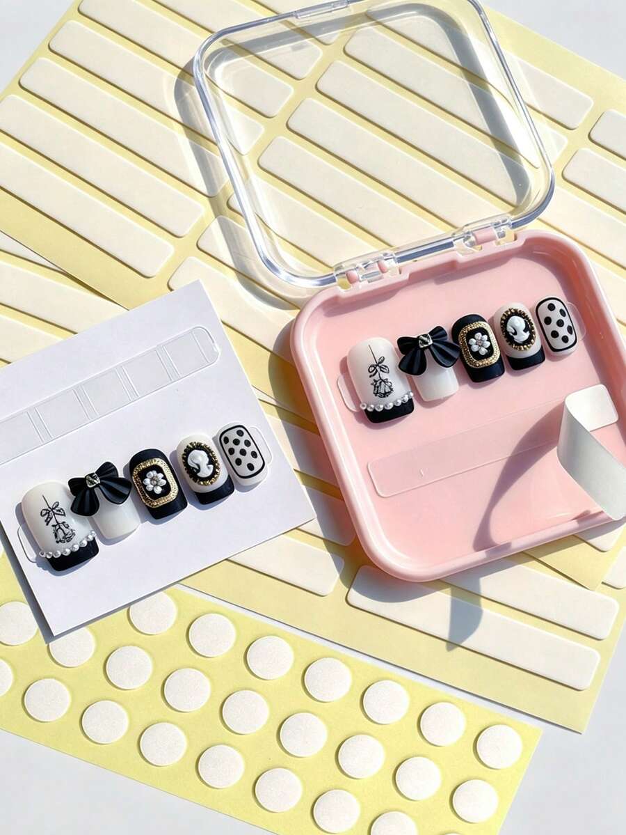 ART LALIC 4 Sheets Double-Sided Nail Adhesive Dots Strip Stickers, Transparent Tabs For False Nail Display, Practice Stands & Training - White - View 1