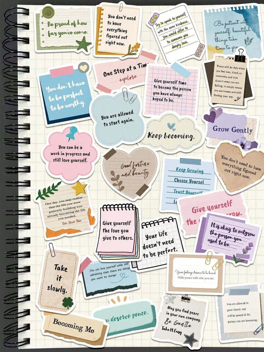 50pcs Encouragement Message Stickers Suitable For Decorating Planner, Diary, Scrapbook, Notebook, Luggage, Guitar, Skateboard, Manual, Laptop, Water Bottle, Phone - Multicolor - View 1