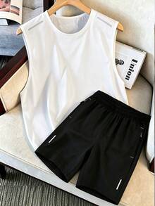 Men's Fashion Sleeveless Tank Top & Shorts Set, Suitable For Summer Activities, New Summer Casual Outdoor Outfit - White - View 11