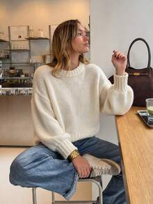Vuslat Sweater Pullover Wanita Elegan Musim Gugur untuk Sehari-hari, Pesta, dan Halloween - Putih - View 5