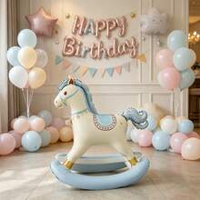 1pc Standing 3D Rocking Horse Aluminum Foil Balloon, Indoor Tabletop Party Decoration Display Ornament Birthday Party Atmosphere Background Room Decor - Blue Rocking Horse - View 3