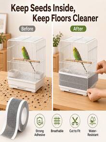 2 Rolls Self-Adhesive PP Bird Cage Mesh Patch, Parrot Cage Food Spill Prevention Strip, Cage Edge Food Protection Mesh, Parrot Anti-Splash Anti-Escape Protection Net, Customizable Size - View 6