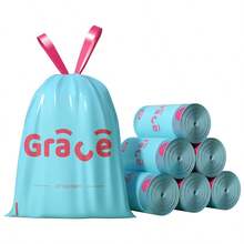 2 Rolls 200pcs Dopamine Tear-Free Drawstring Thickened Hand-Carry Extra Thick Kitchen Waste Garbage Bags Large Cartoon Design, Suitable For Kitchen, Bathroom, Living Room, RV, Bedroom, Office, Halloween And Christmas Gifts - A - View 6