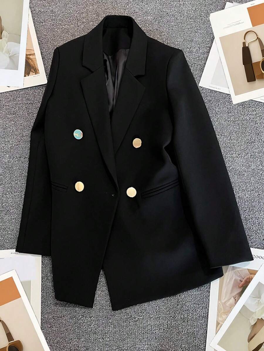 Spring/Summer Women's Solid Color Long Sleeve Double-Breasted Blazer, Notch Lapel | Suitable For Dates, Parties, Outings And Holiday Celebrations