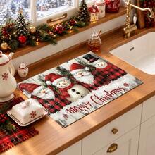 1pc Christmas Themed Printed Pattern Dish Drying Mat, Kitchen Countertop Bowl & Plate Rubber Bottom Drying Pad, Party Decoration, Super Absorbent Hidden Stain Dish Drying Mat, Soft Diatomaceous Earth With Rubber Backing Multi-Functional Kitchen Home Mat, Quick Dry Mat For Coffee Machine & Dish Rack, Kitchen Countertop Coffee Mat & Dish Drying Pad - LL LSD005 - View 5