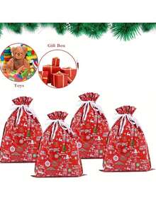 3pcs/1pc Christmas Drawstring Gift Bags – Perfect For Gift Wrapping; Suitable For Christmas Parties, Themed Parties, Thanksgiving, New Year's, Party Favors, Holiday Gatherings, And Festive Decorations. - One Size Fits All - View 7
