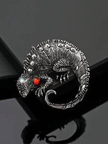 1pc Fashionable European & American Vintage Personalized Hip Hop Exaggerated Lizard Shaped Brooch Pin, Suitable For Men's Daily Street Party Occasions Wear Decoration - Antique Silver - View 2
