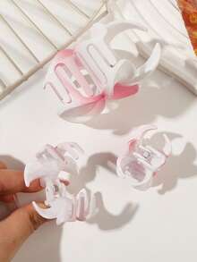 3pcs/Set Spring/Summer Bohemian Style Pink & White Gradient Marble Pattern Egg-Shaped Hair Claw Clips, Large & Small Sizes, Beach Vacation Style Bangs & Loose Hair Styling Hair Accessories - White Pink Ombre - View 6
