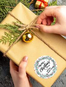 10/20/50/100pcs Customized Round Christmas Stickers, Customizable Letter Text Stickers, Elegant Holiday Gift Packaging Labels, Suitable For Holiday Party Gift Labels, Holiday Gift Packaging Stickers, Wedding Souvenir Labels Stickers, Cookie Packaging Bag Stickers, Holiday Calendars - Multicolor - View 2