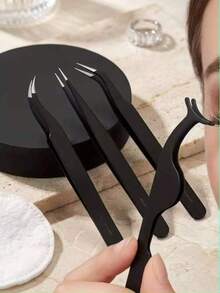 مجموعة 3 قطع من أدوات تجعيد الرموش، تشمل مجعد الرموش وملقط، أدوات مكياج، رأس ملقط دقيق لتلبية الاحتياجات، مادة فولاذية سميكة، صلابة عالية، مرونة جيدة، متانة قوية، مع بطانية واقي لمنع إصابة اليد، مدمج ومريح - متعدد الألوان - مشاهدة 7