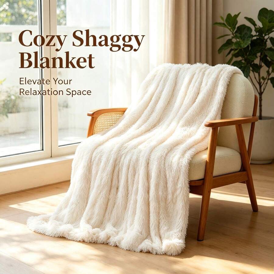 1pc Solid Color Long Plush Comfortable Blanket, Fluffy Soft Touch ...