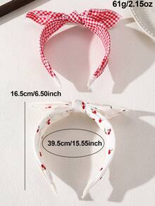 2pcs/Set Girls Vintage Red Flower Fabric Headband Sweet Plaid Rabbit Ear Bow Hair Hoop Suitable For Daily Decoration - Multicolor - View 6