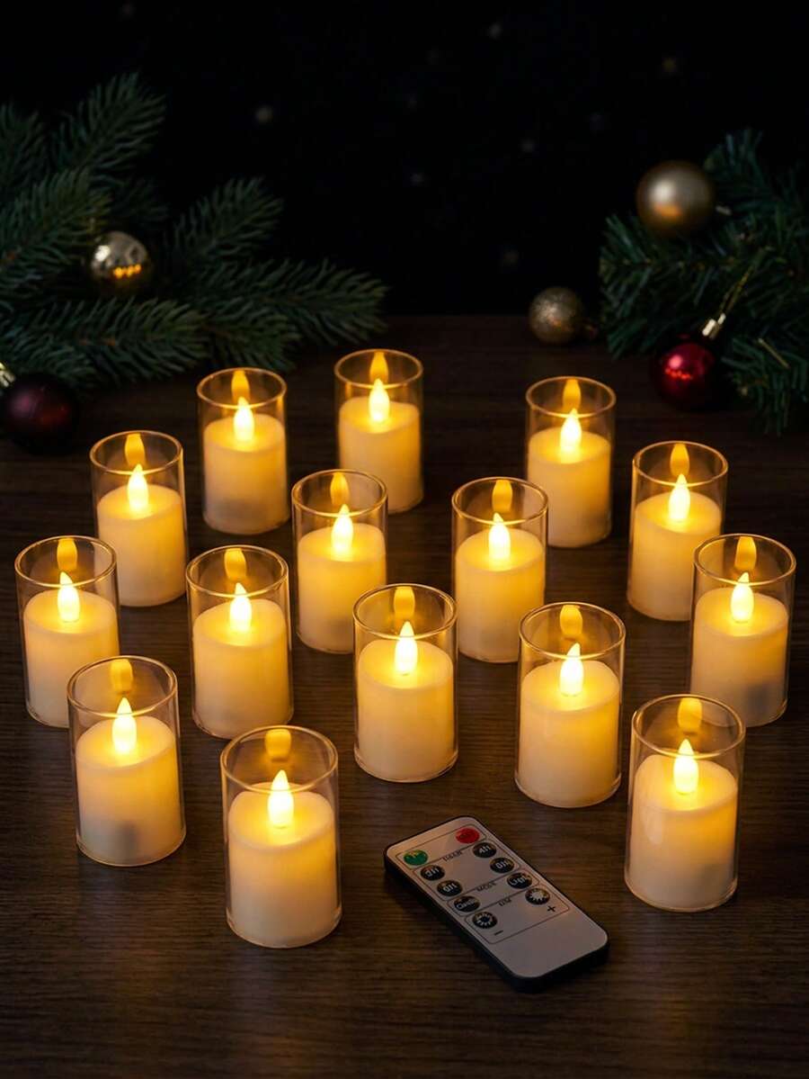 6/12/24pcs Flickering Flameless Candle Lights With Timer Remote Control, Battery Operated Mini Wishing Candles, Suitable For Christmas, Halloween, Valentine's Day, Dining Table, Proposal, Wedding, Party, Gift, Holiday